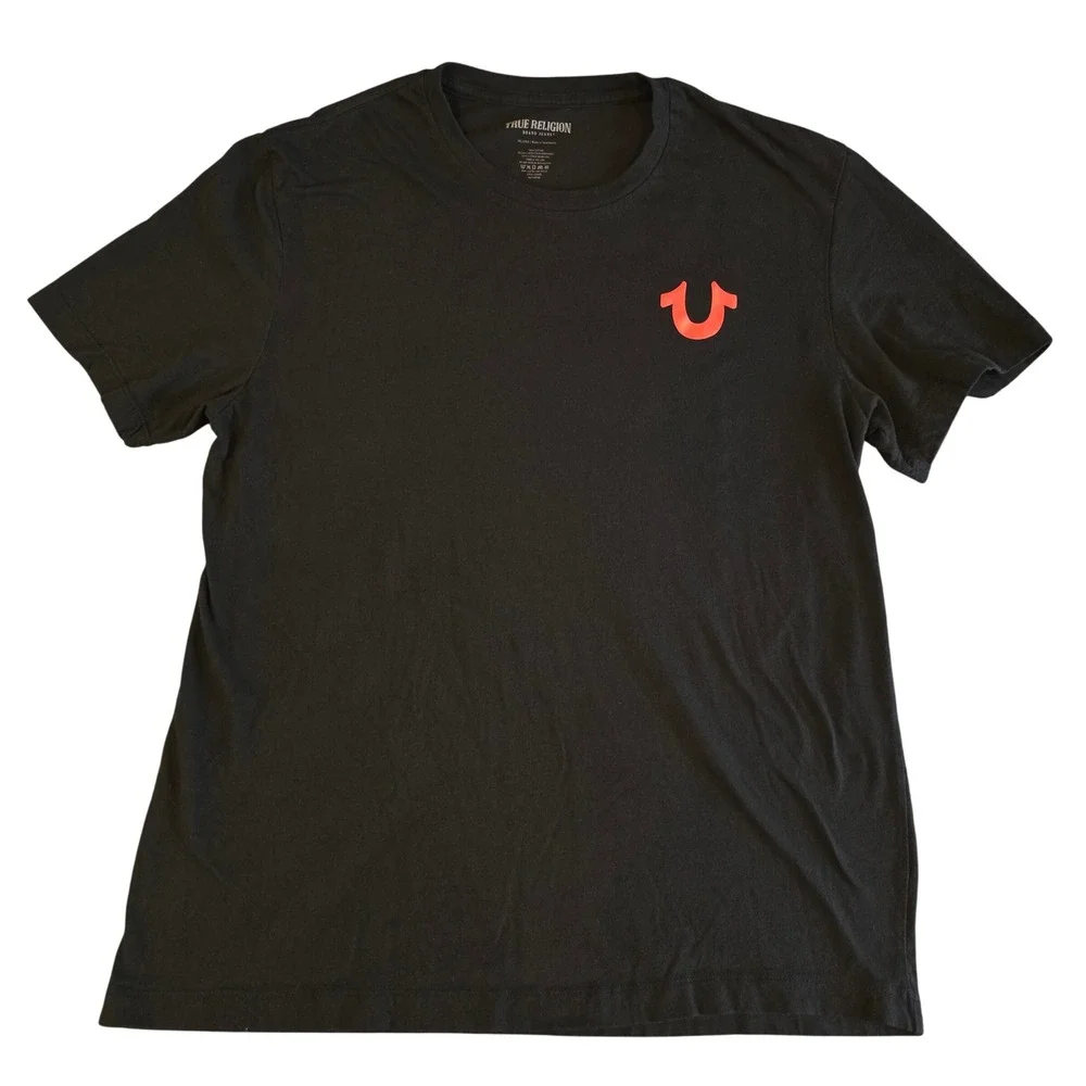 True Religion Mens 3XL T-Shirt Black Red Graphic Logo Short Sleeve 108335
